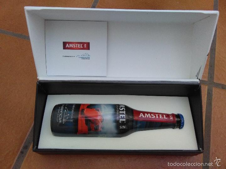 Casse e cassette metalliche: Caja con botell&iacute;n Promocional Cerveza Amstel_Valencia Street Circuit-Formula 1_2011 MUY DIFICIL!!!!