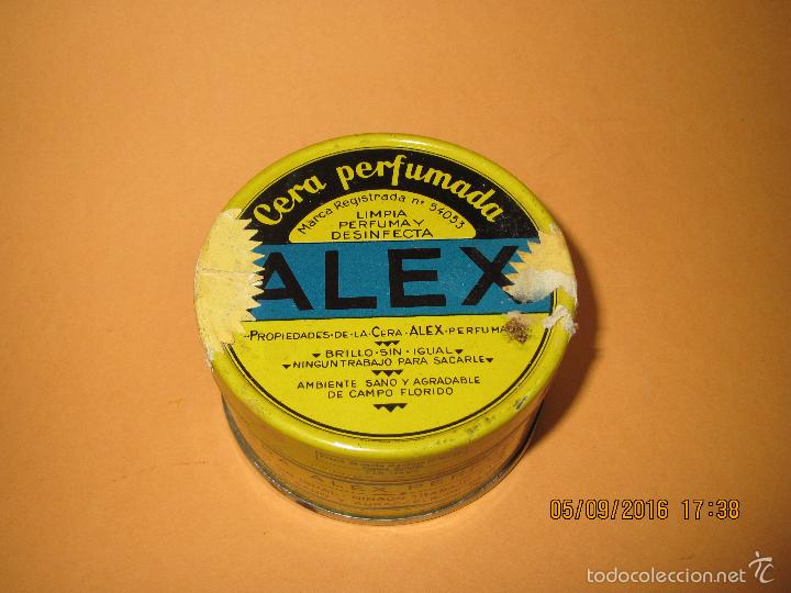 Bo&icirc;tes et petites bo&icirc;tes m&eacute;talliques: Antigua Lata en Hojalata Litografiada por G. de Andreis de CERA ALEX PERFUMADA - A&ntilde;o 1960-70s.