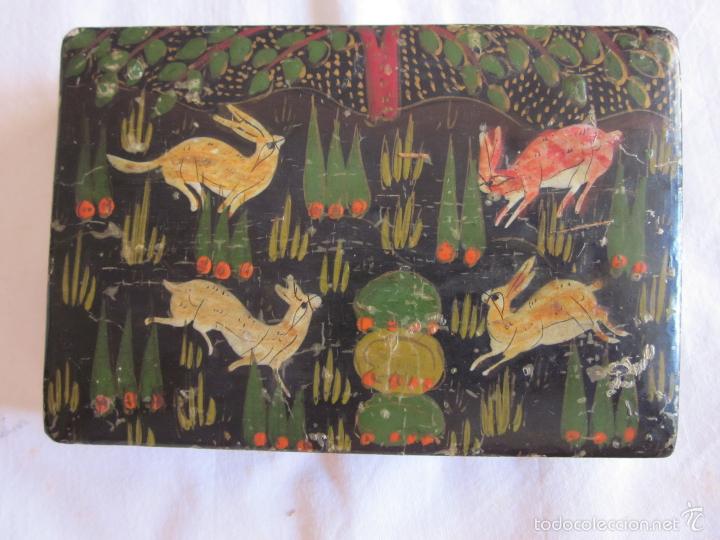 Cajas y cajitas met&aacute;licas: Antigua caja pintada a mano - Foto 7