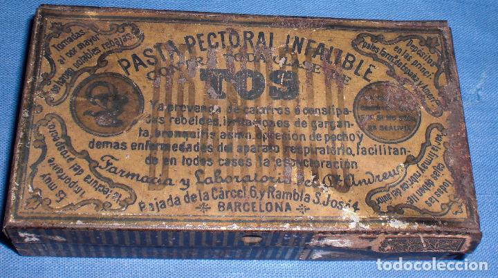 Bo&icirc;tes et petites bo&icirc;tes m&eacute;talliques: Antigua caja de pastillas para la tos Dr,Andreu,Barcelona