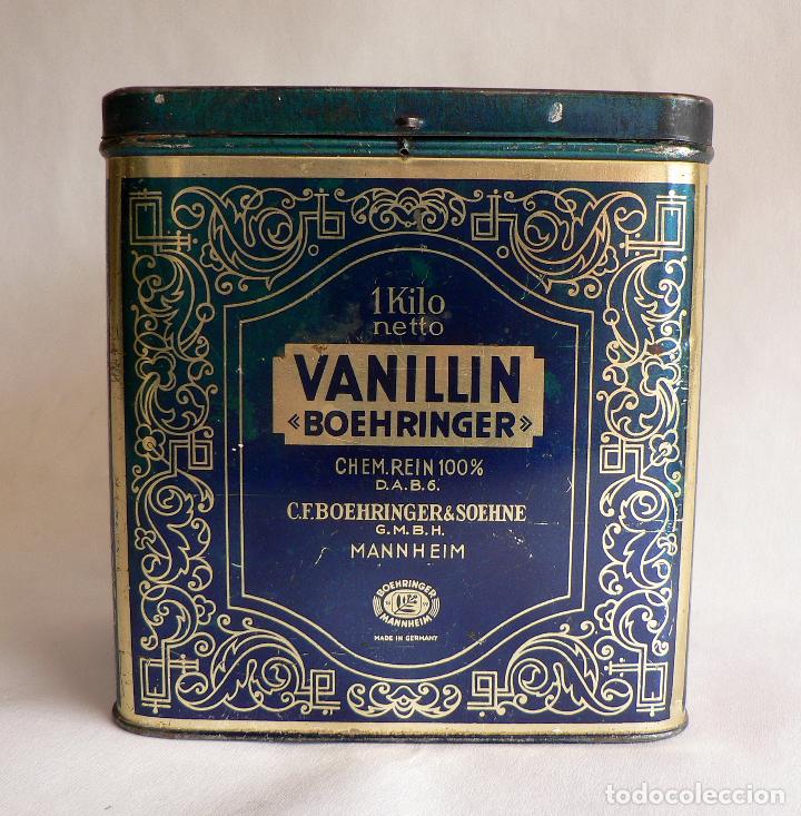 Boxes and metal boxes: CAJA LATA METALICA ANTIGUA VANILLIN BOEHRINGER MANNHEIM ALEMANIA - AROMA DE VAINILLA A&Ntilde;OS 40