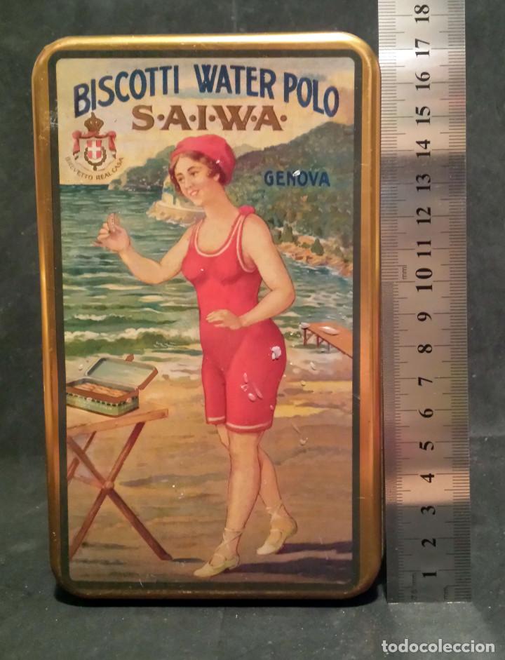 Caixas e caixinhas met&aacute;licas: CAJA METALICA ANTIGUA - BISCOTTI WATER POLO SAIWA - GENOVA - 17 CM.