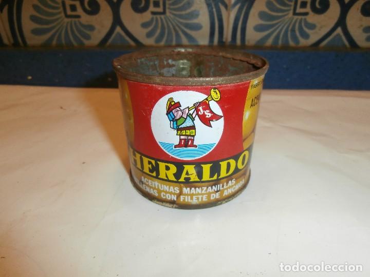 Cajas y cajitas met&aacute;licas: vieja lata de aceitunas heraldo, valencia, olivas