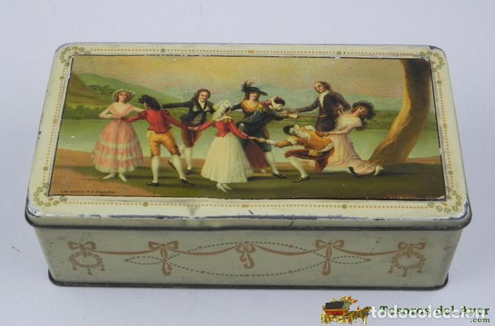 Caixas e caixinhas met&aacute;licas: ANTIGUA CAJA DE HOJALATA CONFITERIA Y PASTELERIA LA MADRILE&Ntilde;A RAFAEL MOYA ( GUADALAJARA ) BIZCOCHOS,