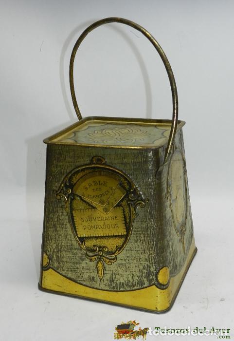 Cajas y cajitas met&aacute;licas: ANTIGUA CAJA DE HOJALATA TIPO CABAS, CON PUBLICIDAD DE GALLETAS G.V. OETIT BEURRE DESSERT, SABLE DES