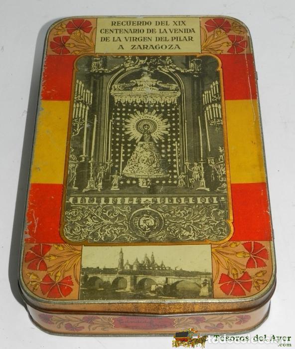 Caixas e caixinhas met&aacute;licas: CAJA DE HOJALATA CON PUBLICIDAD DE CONFITERIA CANDIDO PEREZ -RECUERDO DEL XIX CENTENARIO DE LA VENID