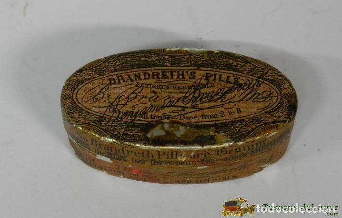 Casse e cassette metalliche: ANTIGUA CAJA MET&Aacute;LICA DE BRANDRETH`S PILLS, FARMACIA, MIDE 5 X 2,5 CMS.