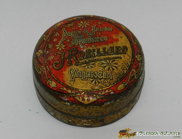 Blechdosen und Kisten: CAJA DE HOJALATA LITOGRAFIADA CON PUBLICIDAD DE POLVO DE JAB&Oacute;N HIGI&Eacute;NICO ROBILLARD, VALENCIA. MIDE 8