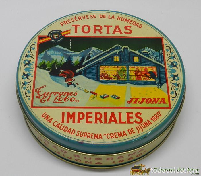 Caixas e caixinhas met&aacute;licas: ANTIGUA CAJA DE HOJALATA LITOGRAFIADA CON PUBLICIDAD DE TORTAS IMPERIALES, TURRONES EL LOBO - JIJONA