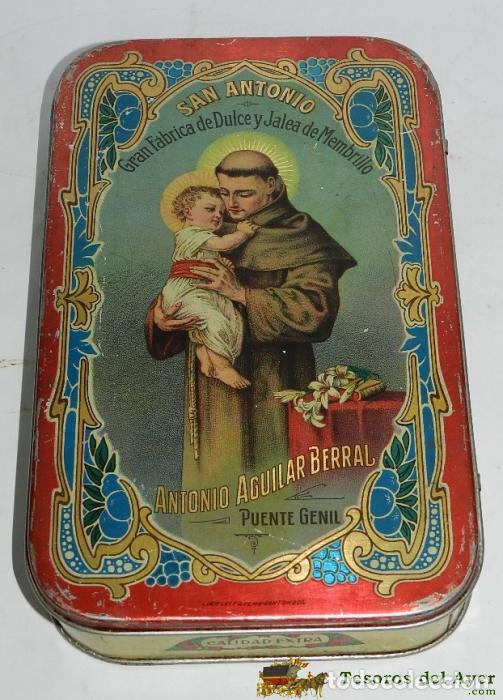 Blechdosen und Kisten: CAJA DE HOJALATA LITOGRAFIADA, CON PUBLICIDAD DE SAN ANTONIO, ANTONIO AGUILAR BERRAL, PUENTE GENIL,