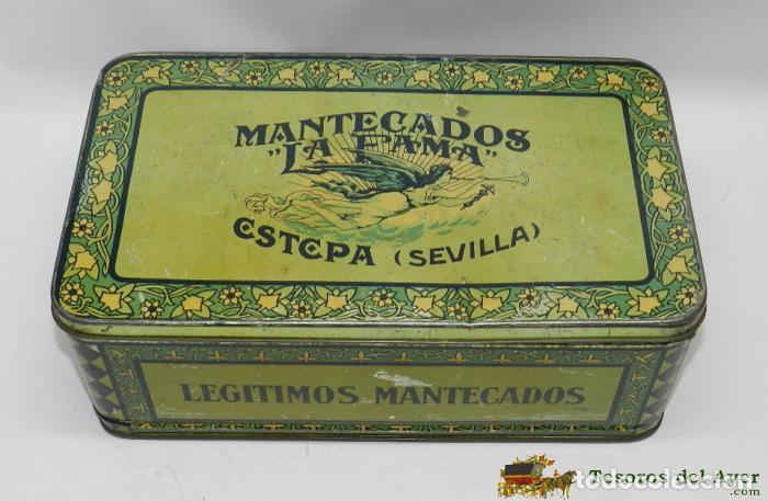 Blechdosen und Kisten: ANTIGUA CAJA DE HOJALATA MANTECADOS LA FAMA ESTEPA SEVILLA, ALFAJORES, POLVORONES, ROSCOS DE VINO, M