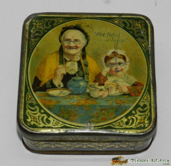 Casse e cassette metalliche: ANTIGUA CAJA DE HOJALATA LITOGRAFIADA CON PUBLICIDAD DE MAZAWATTEE TEA - MIDE 10 X 10 X 5 CMS.