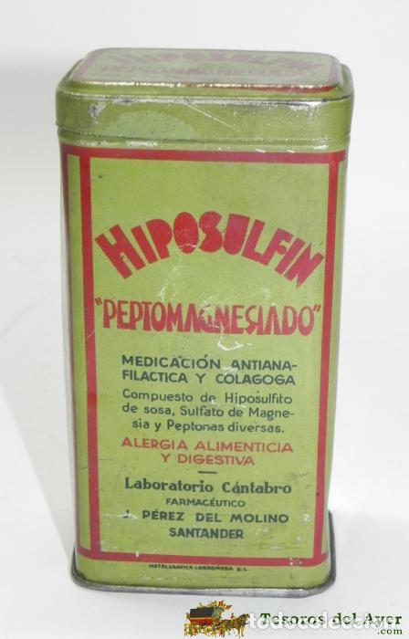 Casse e cassette metalliche: ANTIGUA CAJA DE HOJALATA LITGRAFIADA CON PUBLICIDAD DE MEDICINA HIPOSULFIN - FARMACIA - MIDE 13 X 5