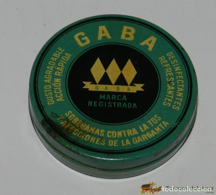 Casse e cassette metalliche: ANTIGUA CAJA DE HOJALATA LITOGRAFIADA CON PUBLICIDAD DE FARMACIA, TABLETAS GABA - BARCELONA. ESTABLE
