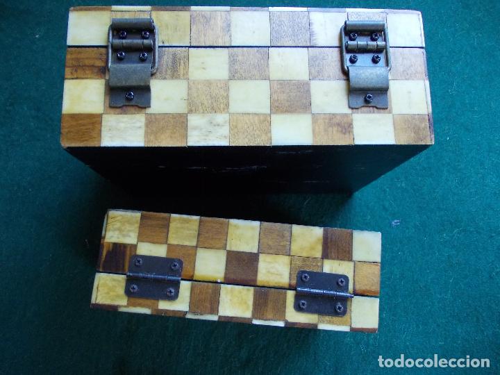 Cajas y cajitas met&aacute;licas: lote 2 cajas de madera con madera y otro material incrustado - Foto 1