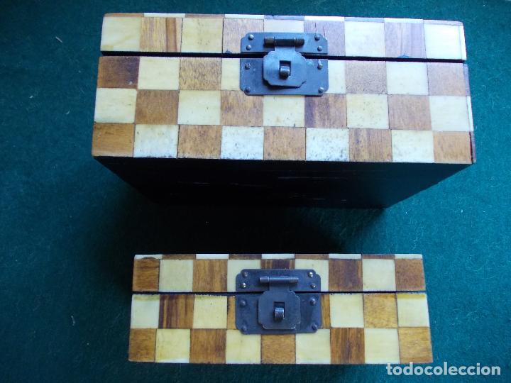 Cajas y cajitas met&aacute;licas: lote 2 cajas de madera con madera y otro material incrustado - Foto 2
