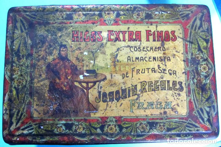Cajas y cajitas met&aacute;licas: CAJA MET&Aacute;LICA HIGOS EXTRAFINOS MARCA LA FRAGATINA. JOAQUIN REGALES, FRAGA, HUESCA. G. DE ANDREIS.
