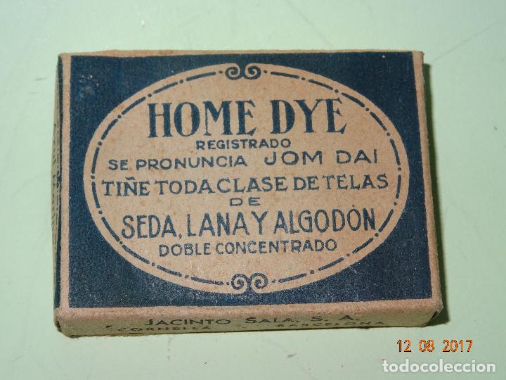 Cajas y cajitas met&aacute;licas: Antigua Caja Completa de Tinte HOME DYE de Jacinto Sala S.A. de Barcelona