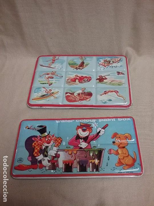 Bo&icirc;tes et petites bo&icirc;tes m&eacute;talliques: LOTE DE DOS CAJA LATA MET&Aacute;LICA DECORADA DE ACUARELAS - MADE IN ENGLAND