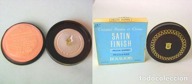 Cajas y cajitas met&aacute;licas: ST 622 caja original polvera de pl&aacute;stico roja,grabado dorado, satin finish, peche doree (bourjois)