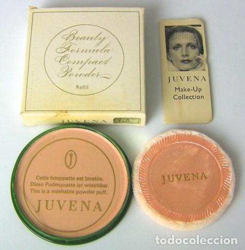 Cajas y cajitas met&aacute;licas: ST 629 Caja original polvera nacarada de pl&aacute;stico verde Juvena, grabado dorado, natural beauty