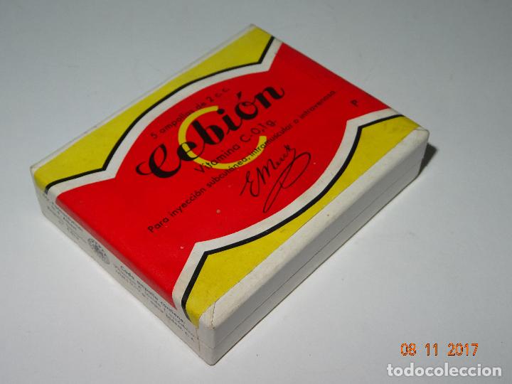 Cajas y cajitas met&aacute;licas: Antigua Caja de 5 Ampollas Vitamina C * CEBION * LABORATORIOS E. MERCK - A&ntilde;o 1960s