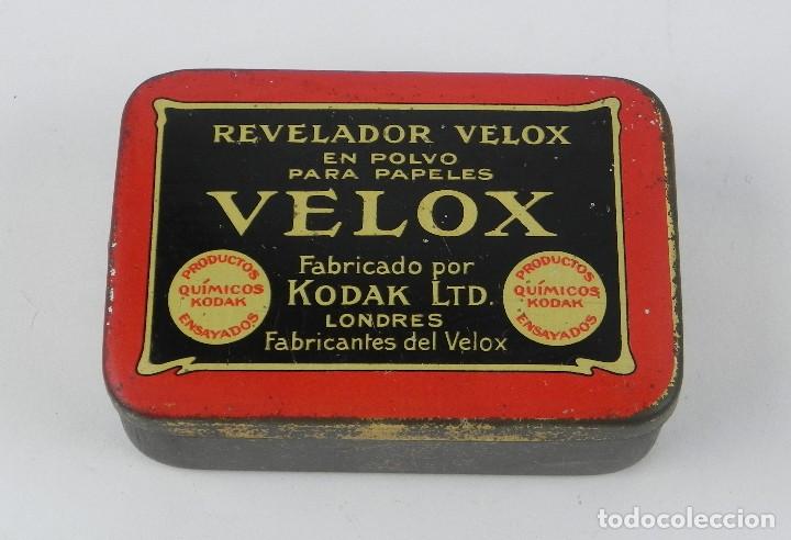 Blechdosen und Kisten: CAJA DE HOJALATA REVELADOR VELOX, PUBLICIDAD DE KODAK, LONDRES, FOTOGRAFIA, MIDE 8 X 5,5 X 2,5 CMS.