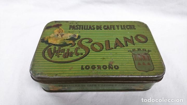 Bo&icirc;tes et petites bo&icirc;tes m&eacute;talliques: ANTIGUA CAJA MET&Aacute;LICA VAC&Iacute;A VDA DE SOLANO - PASTILLAS DE CAFE Y LECHE - LOGRO&Ntilde;O ( ESPA&Ntilde;A)