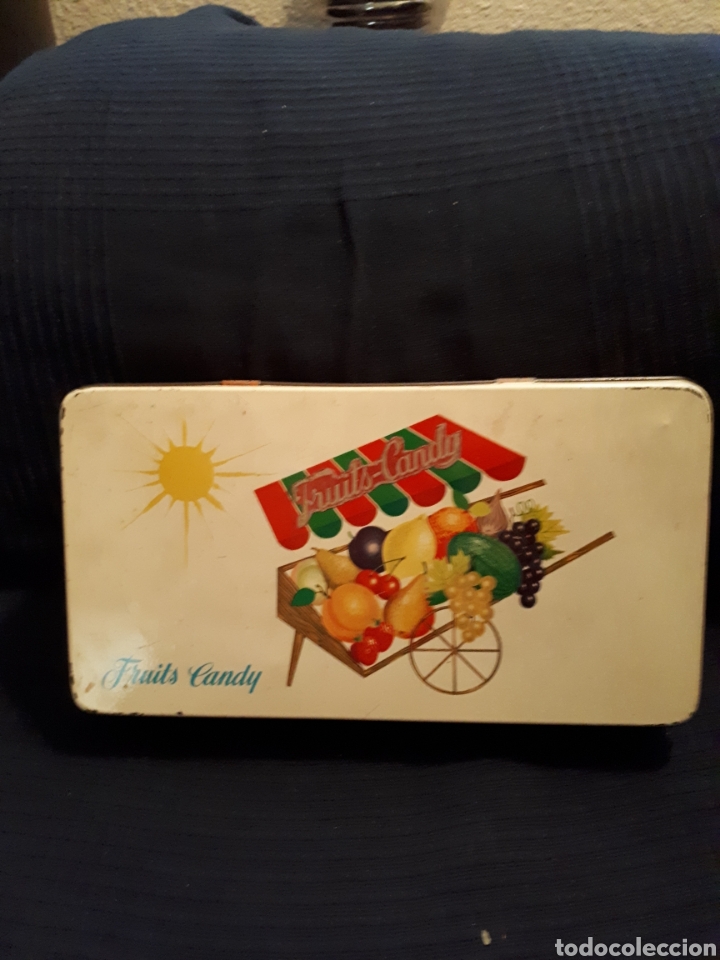 Cajas y cajitas met&aacute;licas: Antigua caja met&aacute;lica litografiada G. DE ANDR&Eacute;S M.E. BADALONA FRUITS CANDY