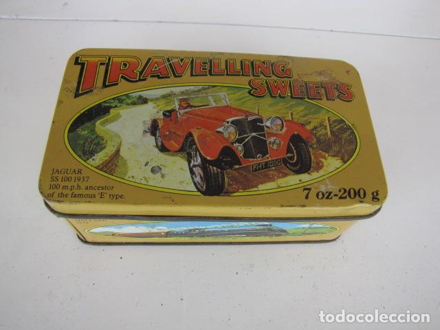 Cajas y cajitas met&aacute;licas: Caja caramelos inglesa Travelling Sweets. Jaguar y trasatl&aacute;ntico Mauretania