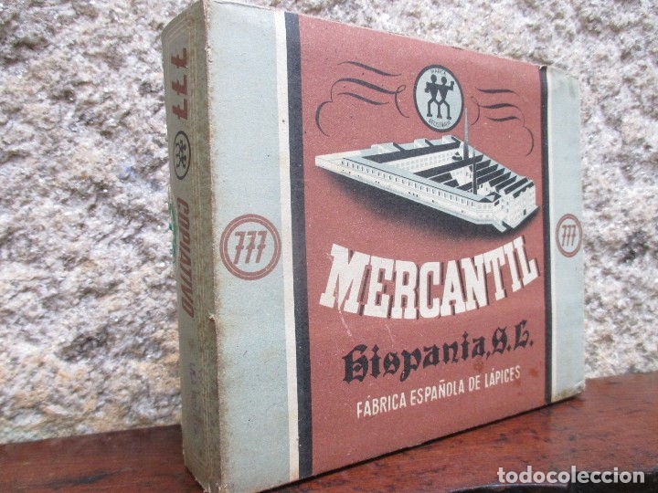 Cajas y cajitas met&aacute;licas: Caja cart&oacute;n embalaje lapiceros Hispania de Ferrol (vac&iacute;a) - 18x15x3.5cm, aprox 1950/60 + info
