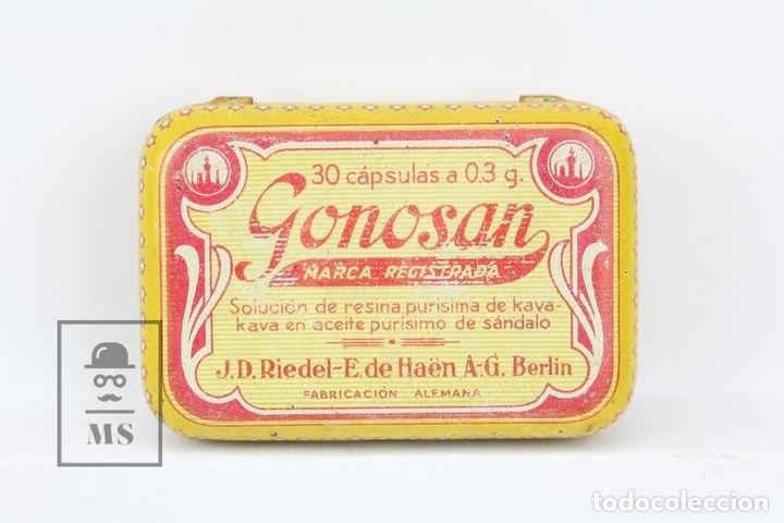 Caixas e caixinhas met&aacute;licas: Antigua Caja Met&aacute;lica - Capsulas Gonosan - Registrado En Espa&ntilde;a 1921