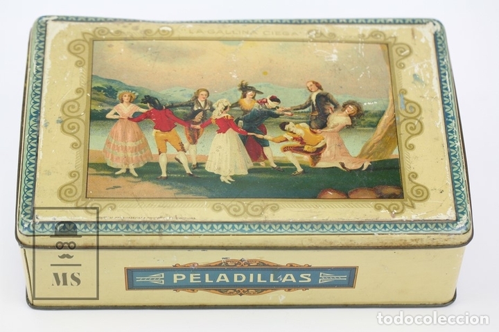 Casse e cassette metalliche: Antigua Caja Met&aacute;lica Grande - Peladillas. Ilustraci&oacute;n La Gallina Ciega, Francisco de Goya