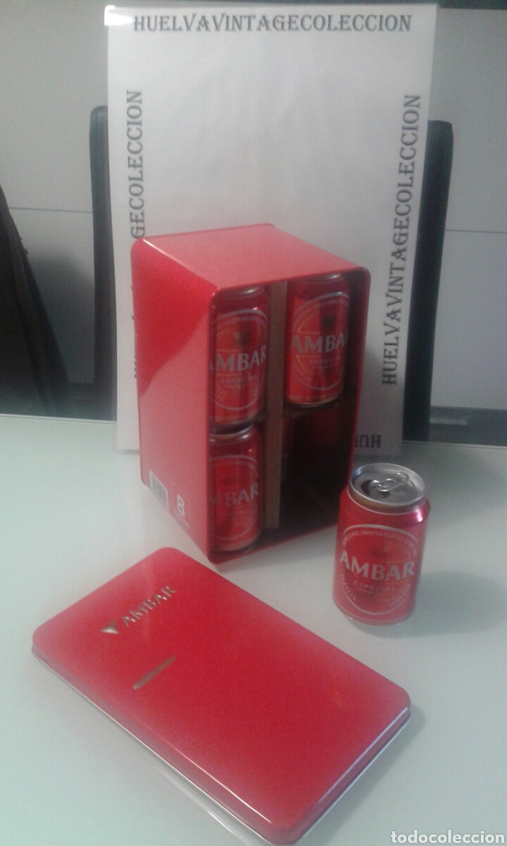 Cajas y cajitas met&aacute;licas: cerveza AMBAR, junto con lata nevera, (8 unidades).