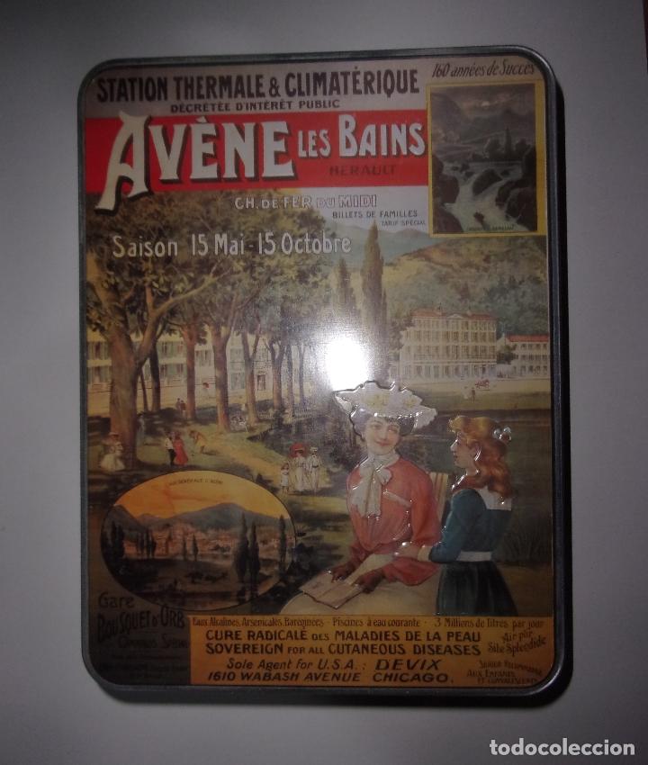 Cajas y cajitas met&aacute;licas: CAJA AVENE LES BAINS HERAULT - SE VENDE SOLO LA CAJA VACIA.