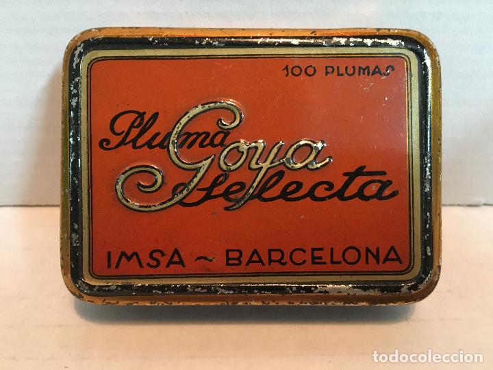 Bo&icirc;tes et petites bo&icirc;tes m&eacute;talliques: ANTIGUA CAJA DE PLUMILLAS GOYA
