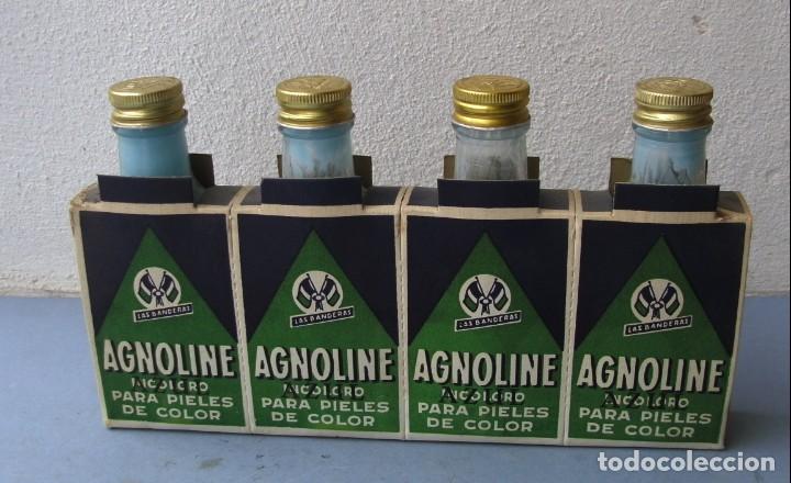 Blechdosen und Kisten: impecable blister de 4 botellas agnoline para pieles de color, azul con su carton 20x12cm aprox
