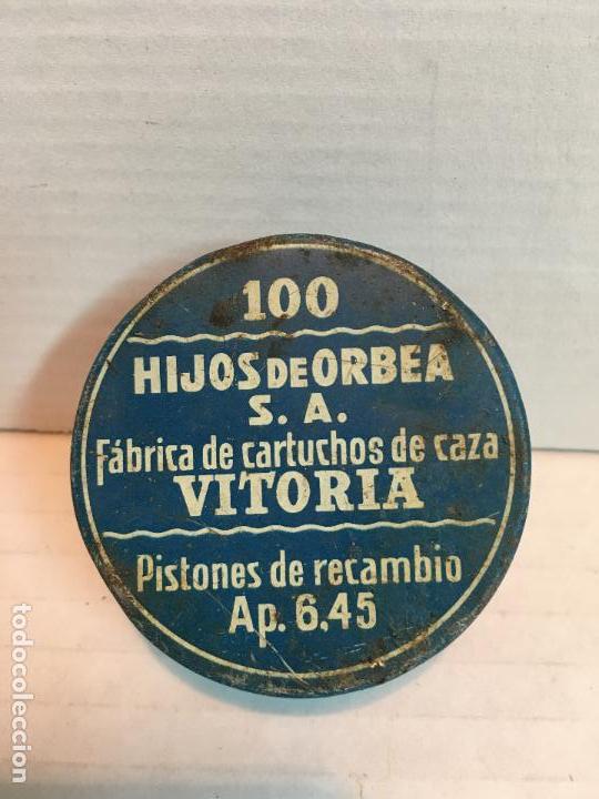 Cajas y cajitas met&aacute;licas: ANTIGUA LATA DE PISTONES DE CAZA HIJOS DE ORBEA
