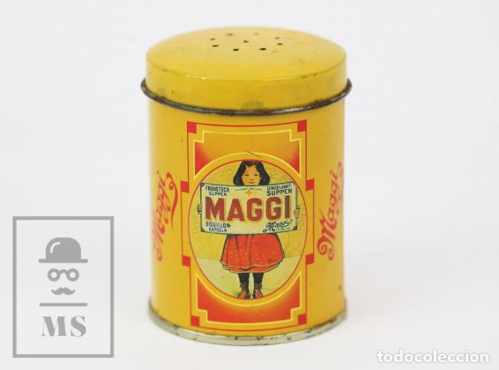 Blechdosen und Kisten: Antigua Caja Met&aacute;lica - Maggi - Medidas 6 x 6 x 8 cm - #OLG