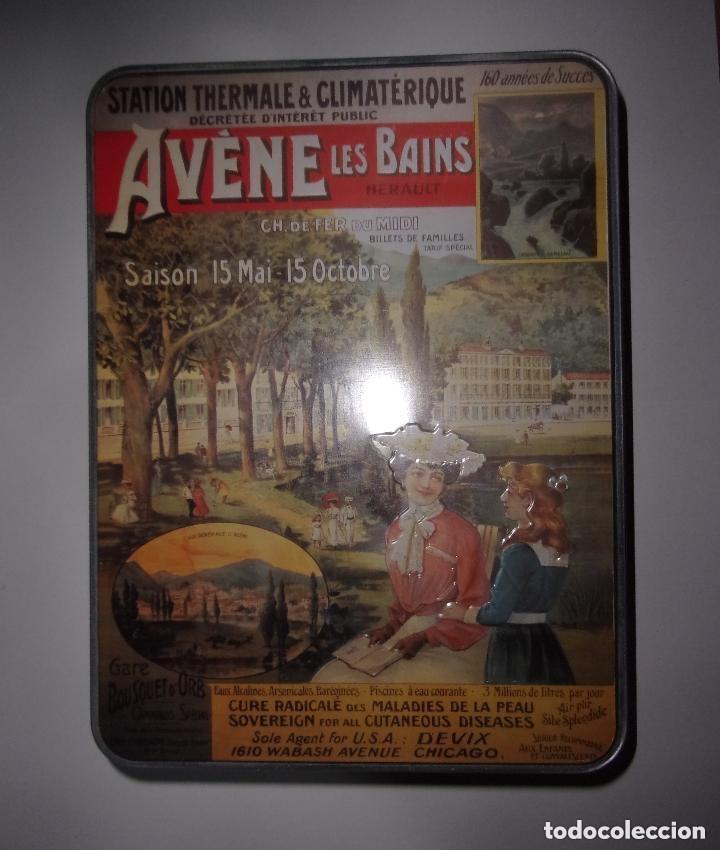 Cajas y cajitas met&aacute;licas: CAJA AVENE LES BAINS HERAULT - SE VENDE SOLO LA CAJA VACIA.