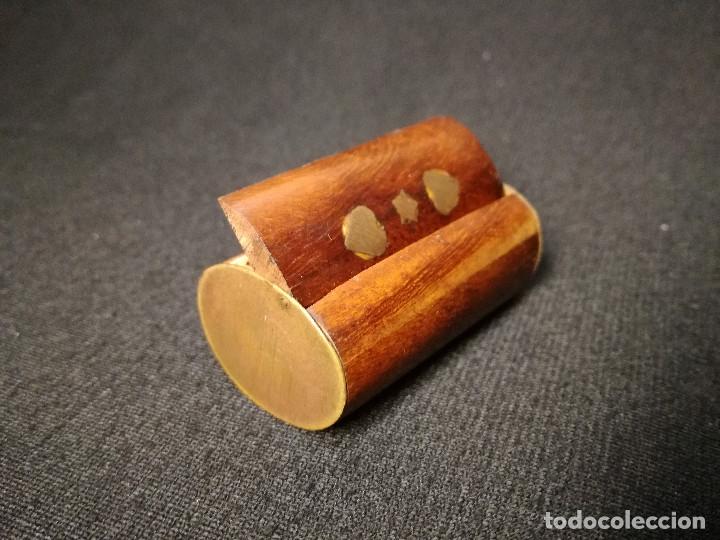 Blechdosen und Kisten: CAJITA / PASTILLERO MADERA CON ACABADOS EN BRONCE / LATON - MOTIVO CORAZON ESTRELLA