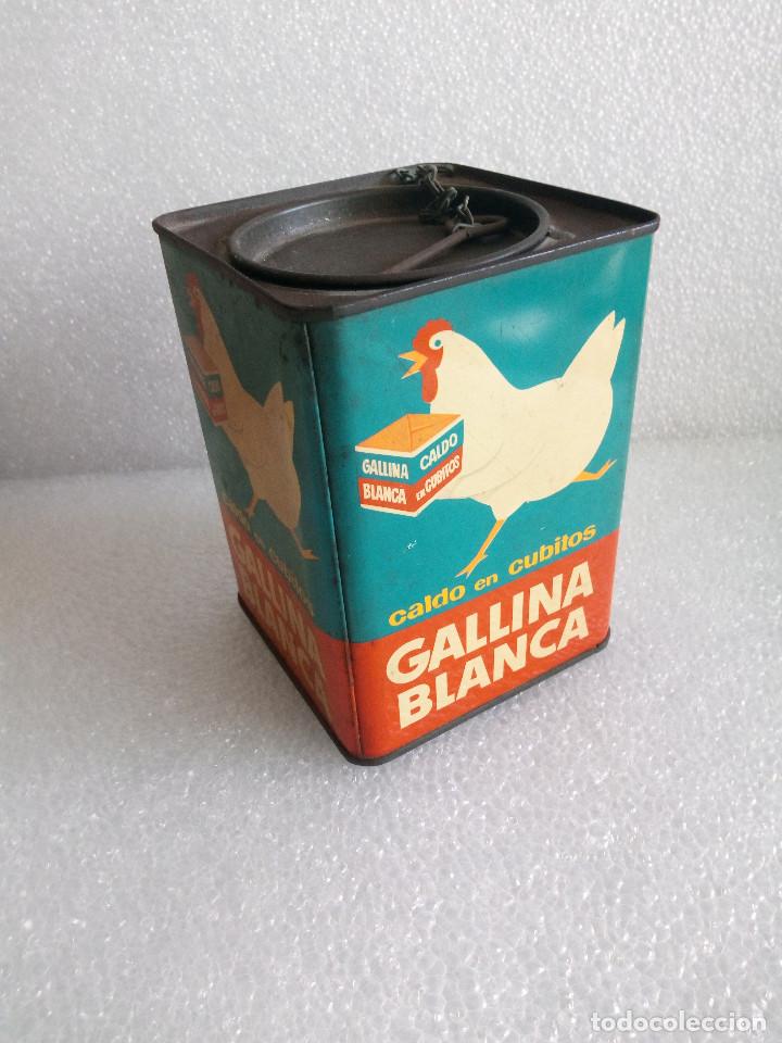 Bo&icirc;tes et petites bo&icirc;tes m&eacute;talliques: GALLINA BLANCA: ANTIGUA Y DECORATIVA CAJA DE HOJALATA LITOGRAFIADA A&Ntilde;OS 40-50 LATA