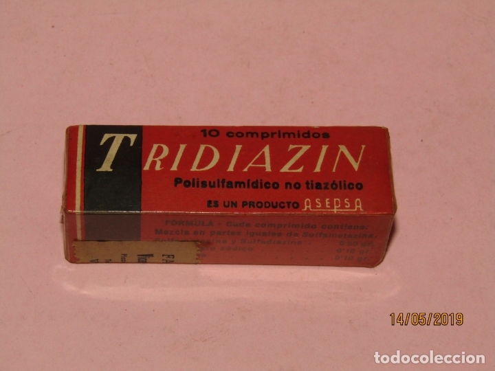 Boxes and metal boxes: Antigua Caja de Farmacia Medicina 10 Comprimidos Tubo de Cristal TRIDIAZIN Laboratorios ASEPSA