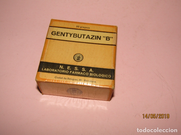 Boxes and metal boxes: Antigua Caja con Grageas Farmacia Medicina GENTYBUTAZIN B de Laboratorio Farmaco Biol&oacute;gico