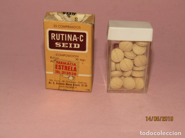 Boxes and metal boxes: Antigua Farmacia Medicina con 25 Comprimidos RUTINA-C SEID