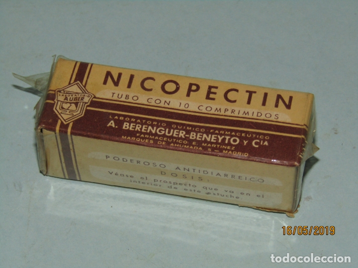 Boxes and metal boxes: Antigua Caja de Farmacia MedicinaTubo 10 Comprimidos NICOPECTIN de Lab. BERENGUER BENEYTO