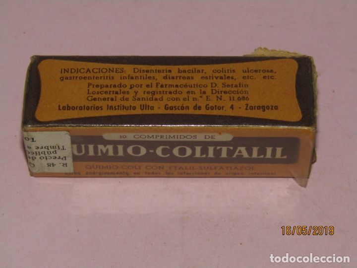 Boxes and metal boxes: Antigua Caja de Farmacia MedicinaTubo 10 Comprimidos QUIMIO- COLITALIL de Laboratorios ULTA Zaragoza