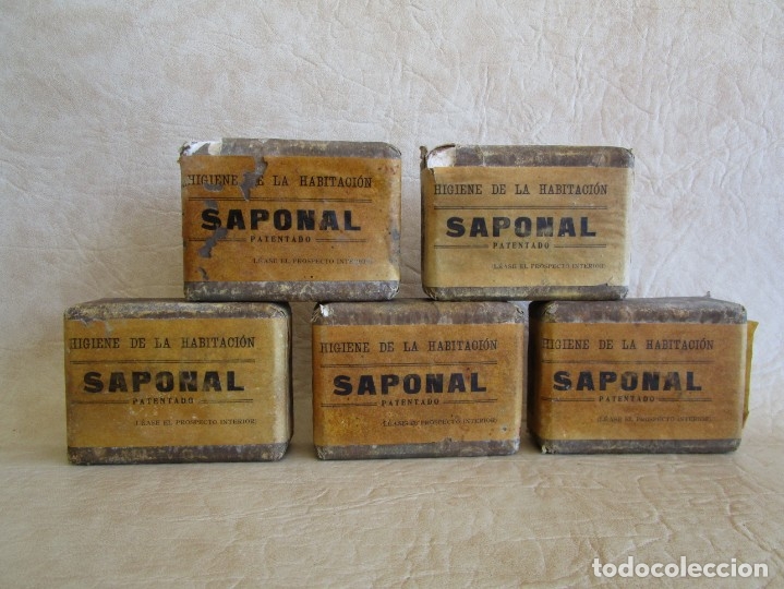 Boxes and metal boxes: 5 antiguas pastillas de jabon saponal patentado producto antiseptico de primer orden