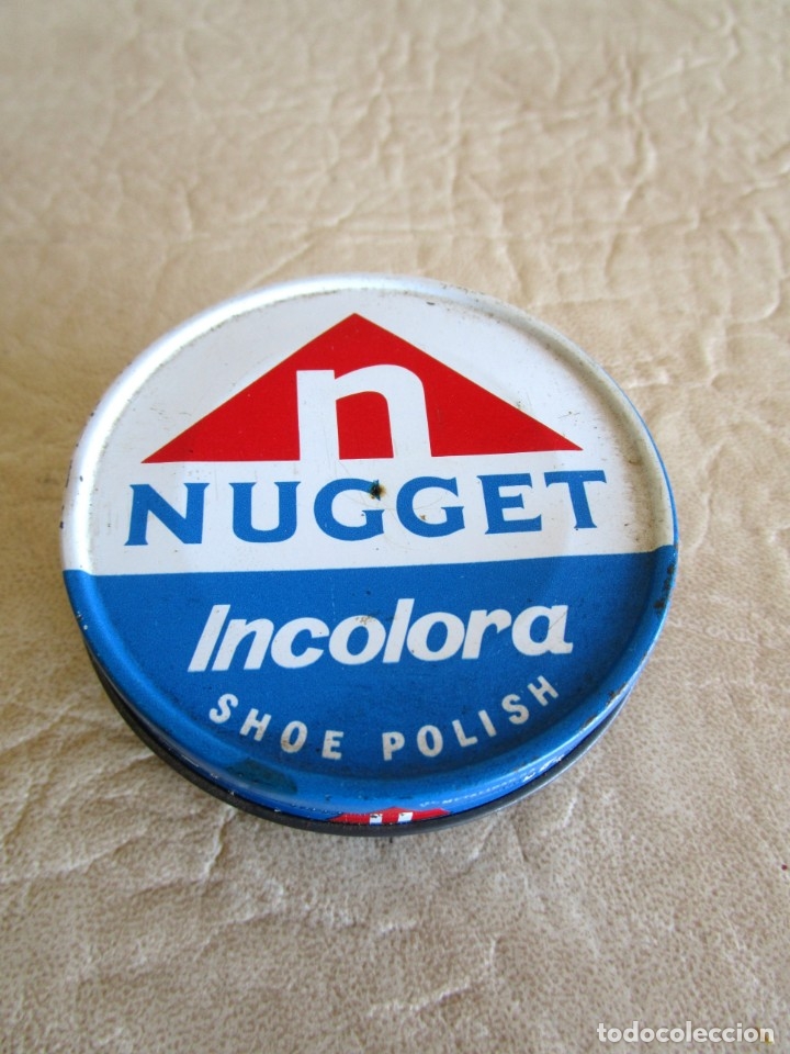 Cajas y cajitas met&aacute;licas: antigua caja metalica nugget incoloro pulimiento zapatos bilbao 6 cm diametro x 1,7 cm alto