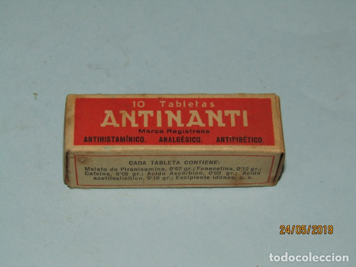 Blechdosen und Kisten: Antigua Caja de Farmacia Medicina Tubo con 10 Tabletas ANTINANTI de Laboratorios BAMA